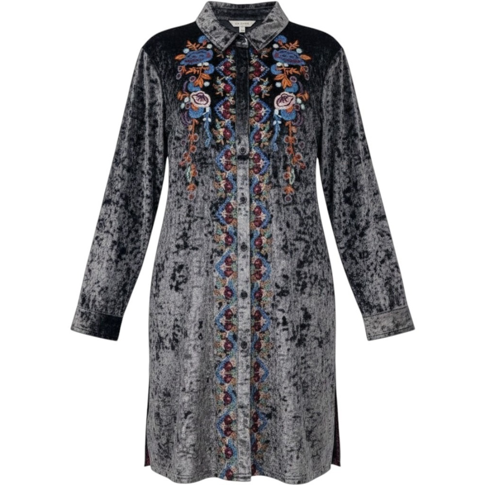 Easel Women Velvet Embroidered Patchwork Button Down Dress 2X Boho Whimsy Artsy